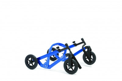 Blue balance bike on a white background