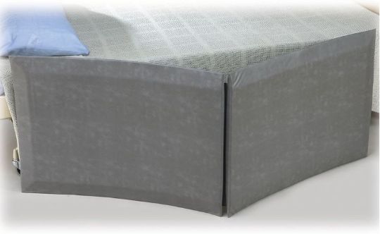 Gray bed frame with mattress on a white background