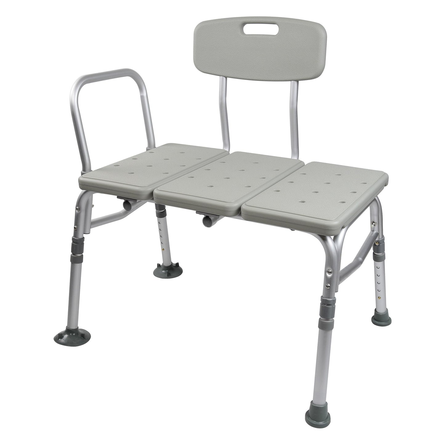 Gray adjustable bath bench with backrest on a white background
