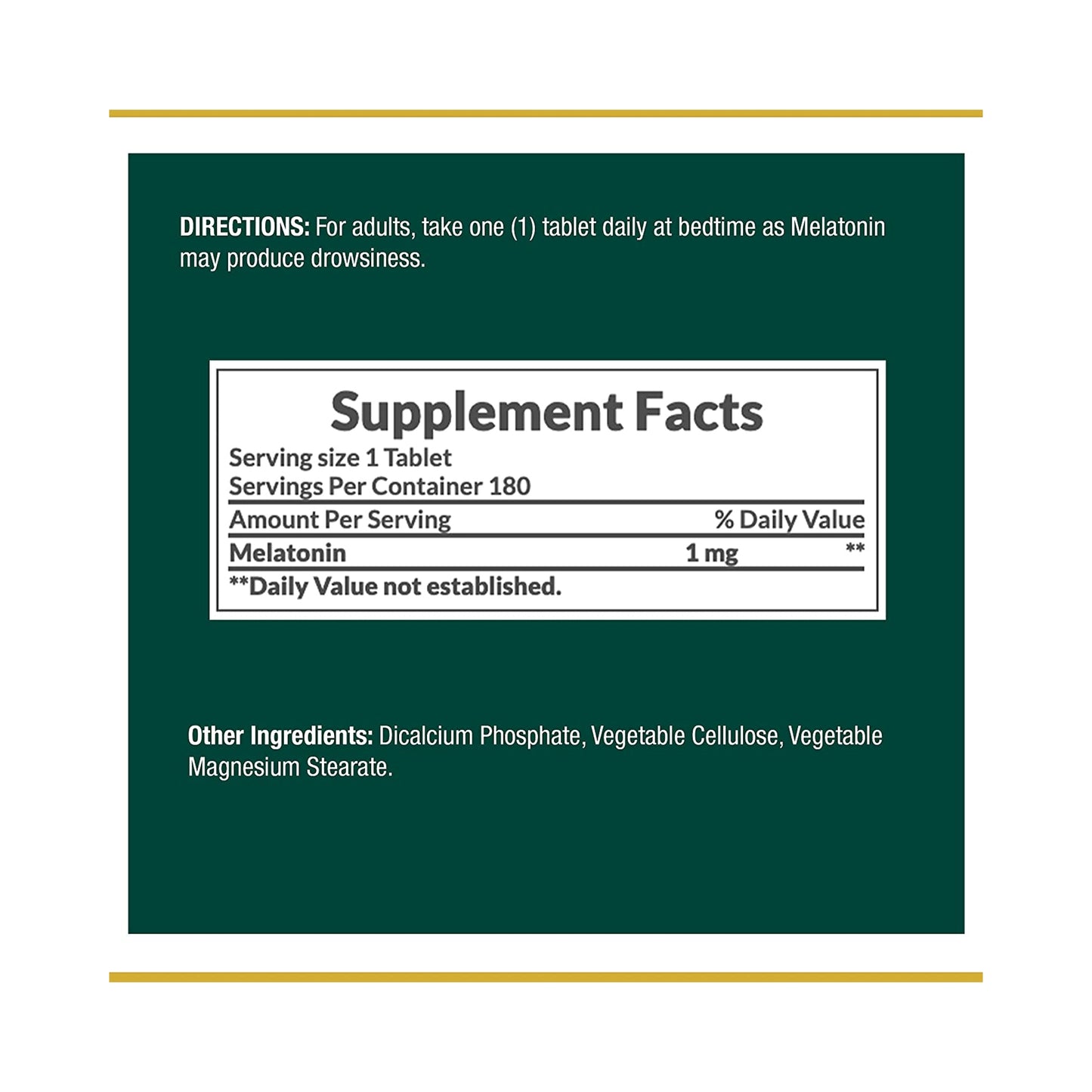 Supplement label with directions and facts on a green background