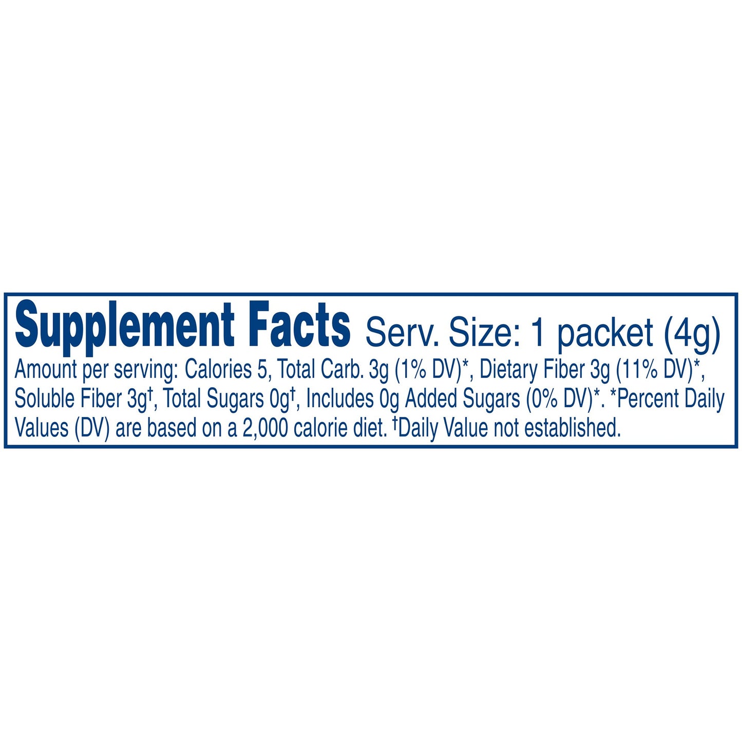 Supplement facts label for a packet with nutritional information.
