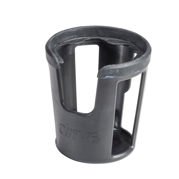 Gray cup holder with 'Drive' branding on a white background