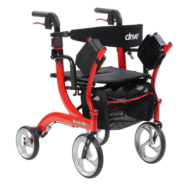 Red and black rollator with 'Drive' branding on a white background