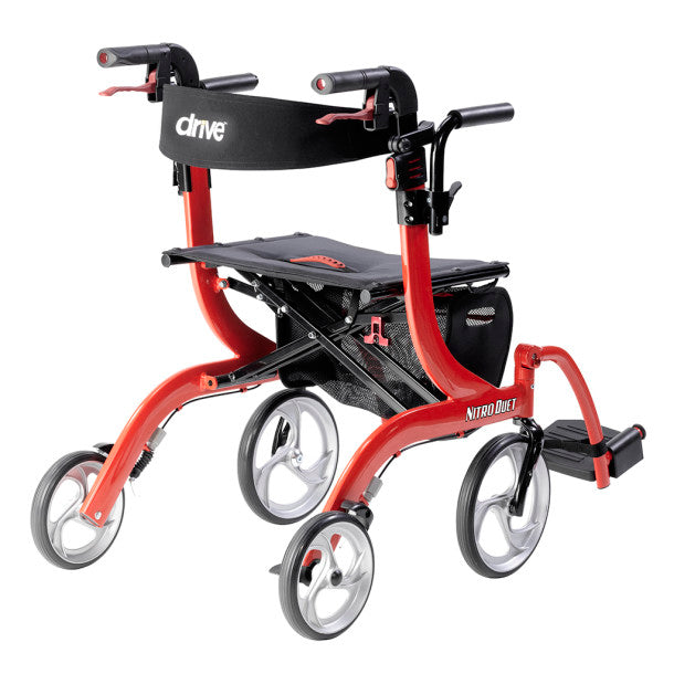 Red and black rollator with 'Drive' branding on a white background