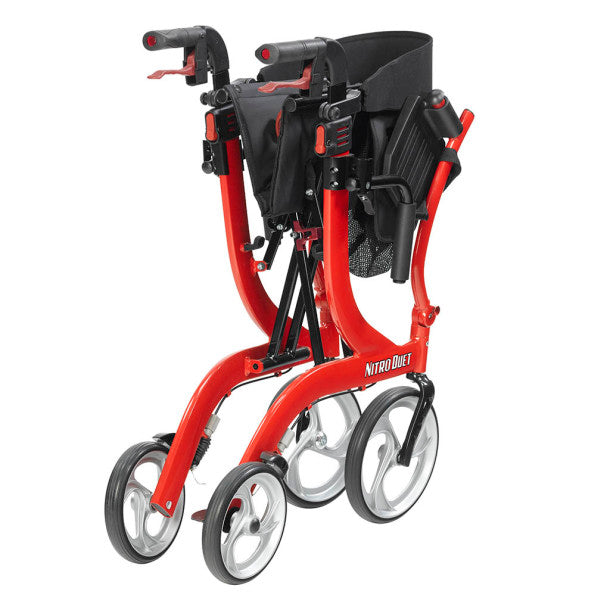 Red and black NitroQut rollator on a white background