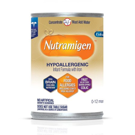 Nutramigen hypoallergenic infant formula can on a white background