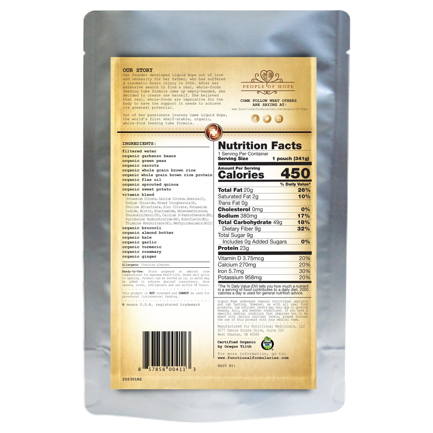 nutrition facts for liquid hope