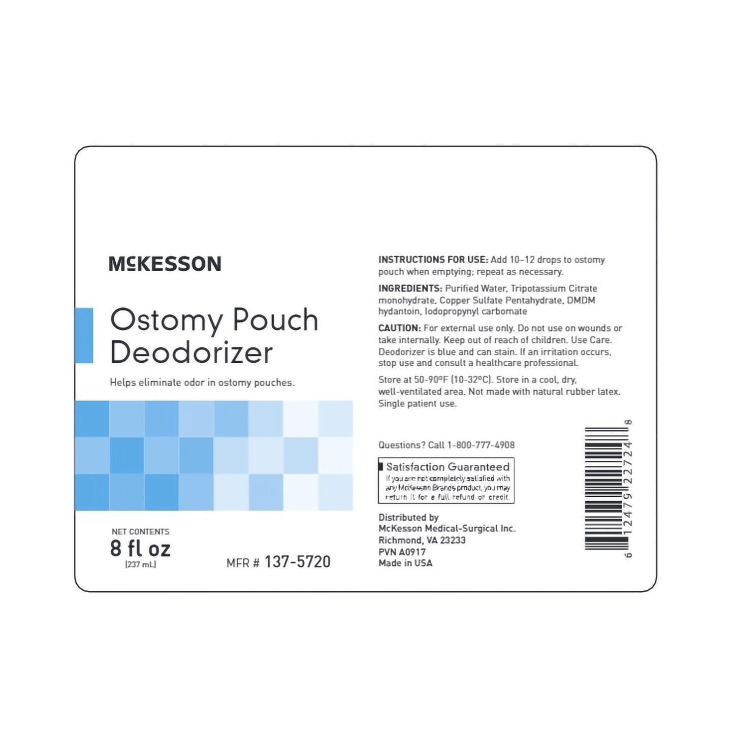 Label for McKesson Ostomy Pouch Deodorizer on a white background