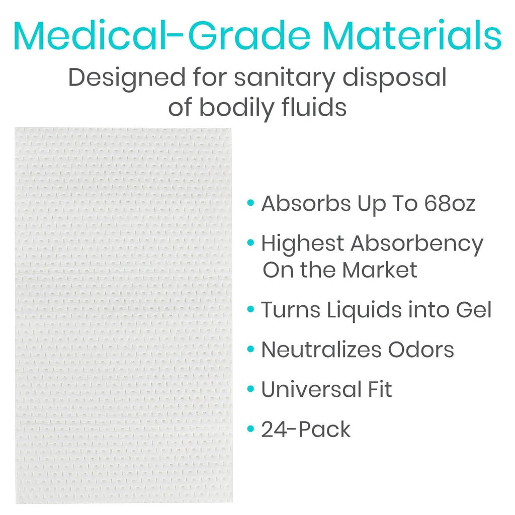 Product packaging with text highlighting medical-grade materials and product features.