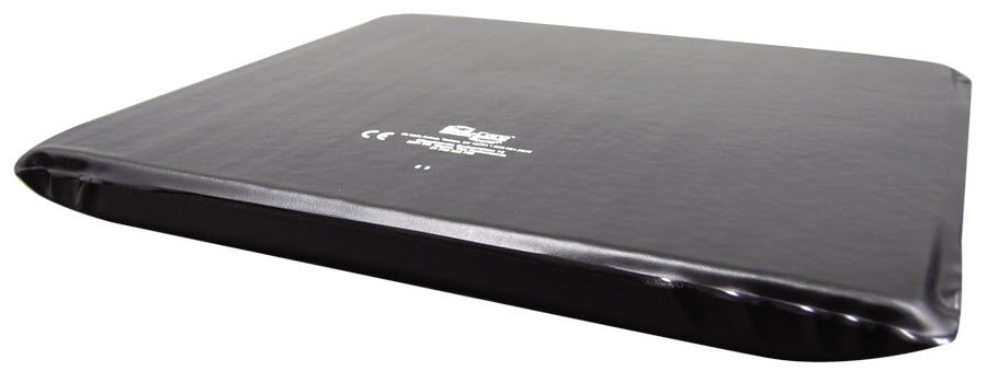 Black electronic device with visible branding on a white background