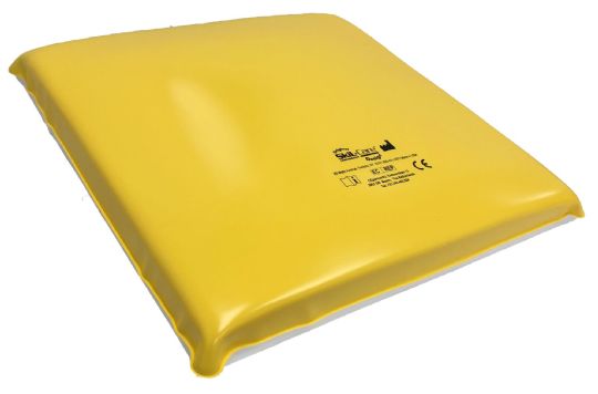 Yellow cushion with text on a white background