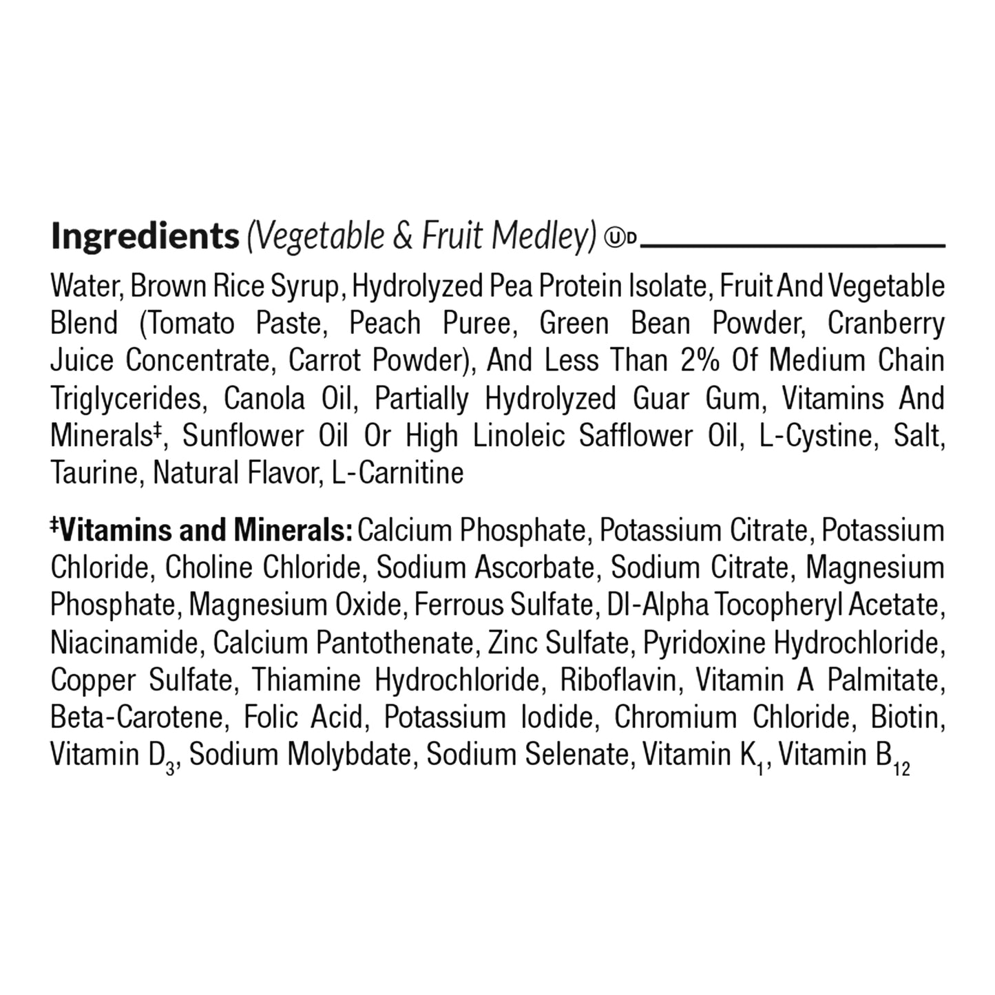 Ingredients list for a product on a white background