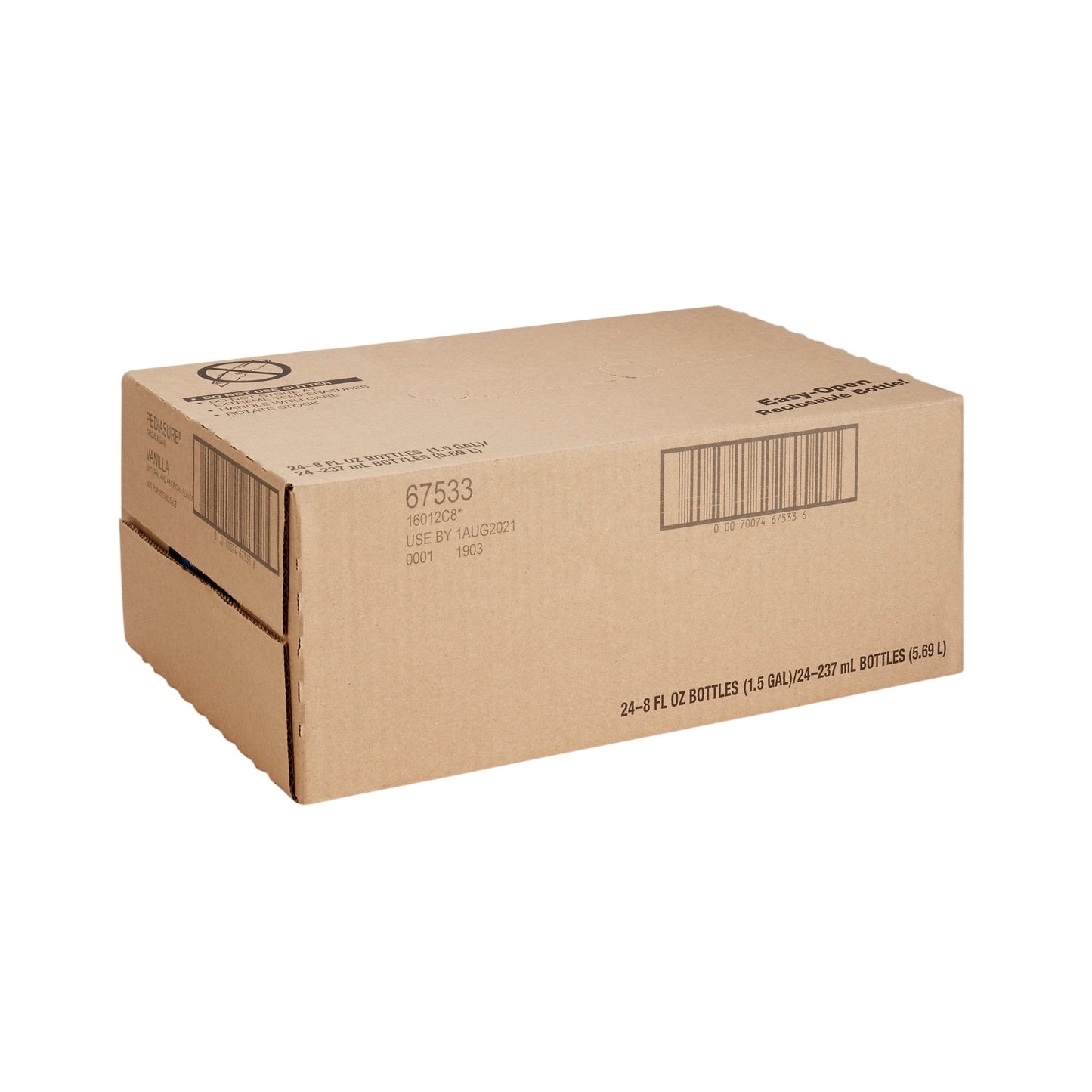 Cardboard box with product details on a white background