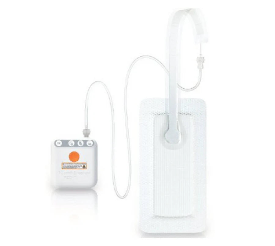 White medical device with a strap on a white background