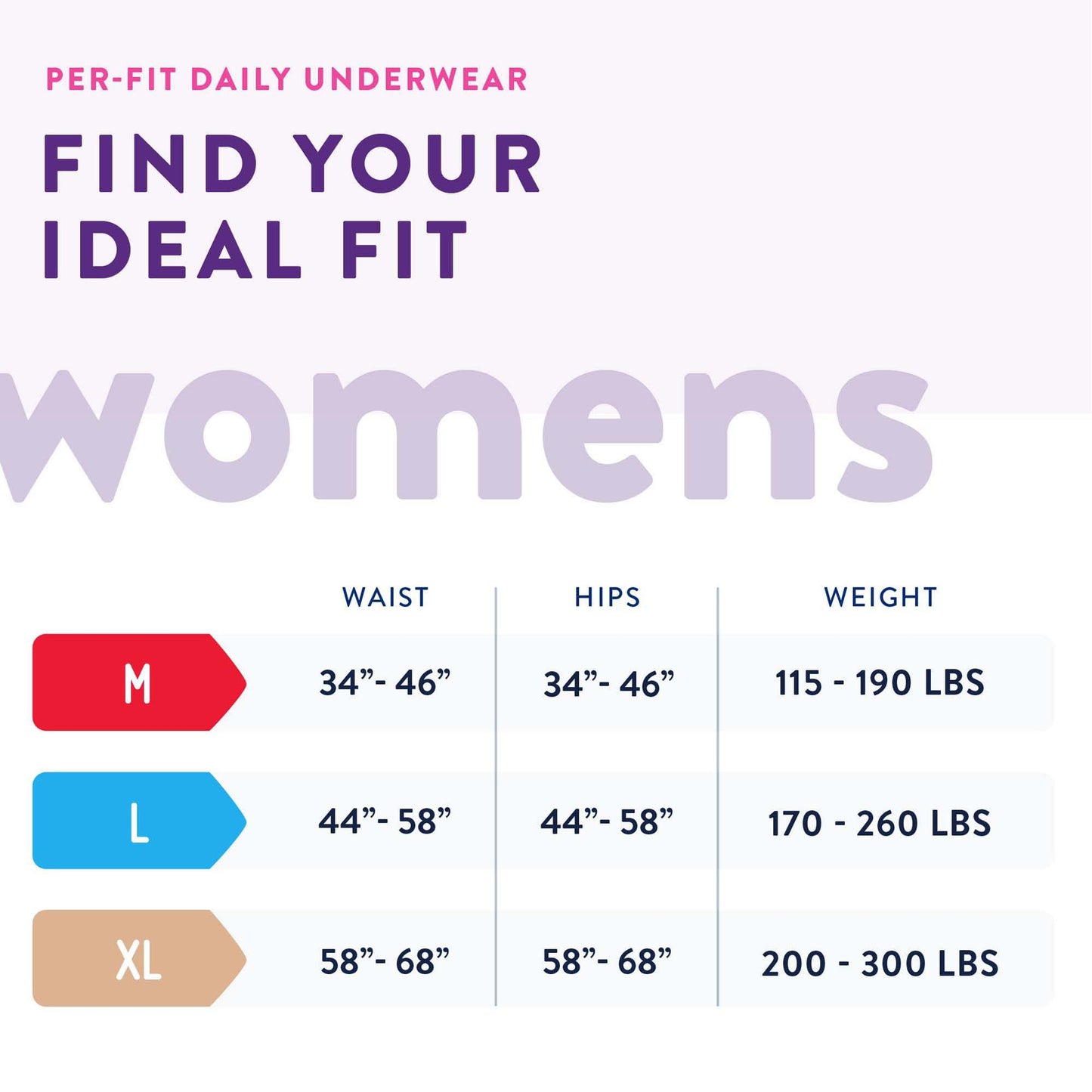 Sizes for womens previal underwear