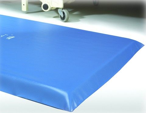 Blue mat on a white surface with a blurred background