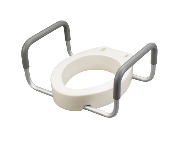 White toilet seat with gray metal frame on a white background