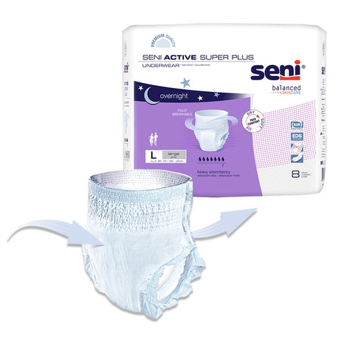 Seni Active Super Plus underwear and packaging on a white background