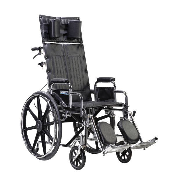 Reclining wheelchair with a headrest on a white background