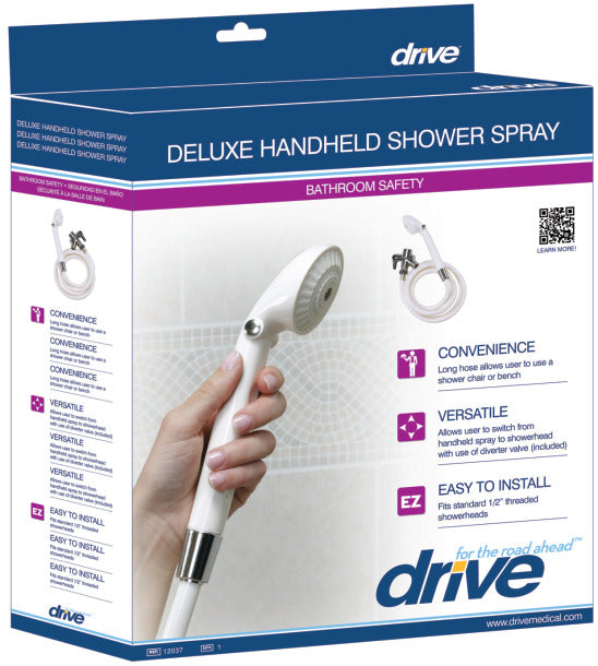 Drive Deluxe Handheld Shower Spray packaging with shower head illustration