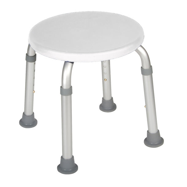 Round shower stool with adjustable height on a white background