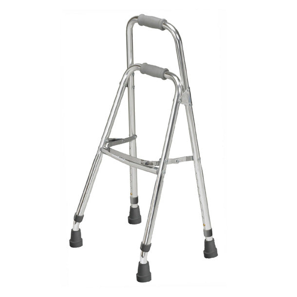 Silver walker with gray handles on a white background