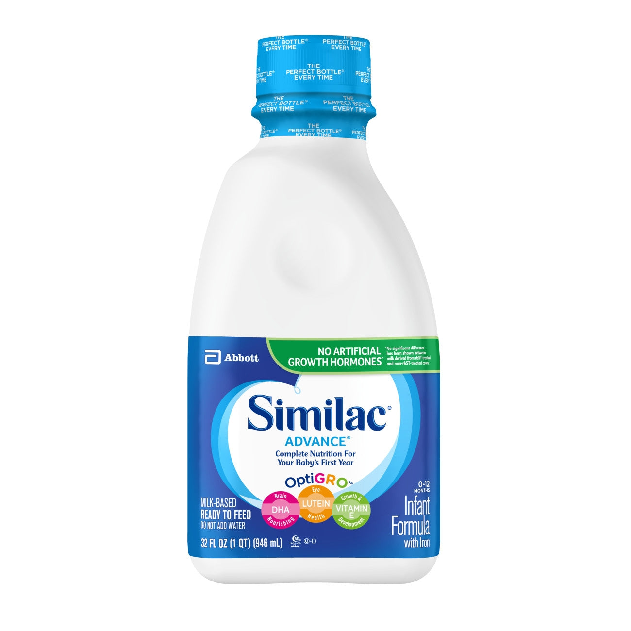 Similac Advance infant formula bottle on a white background