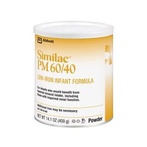 Similac PM 60/40 infant formula canister with Abbott branding on a white background