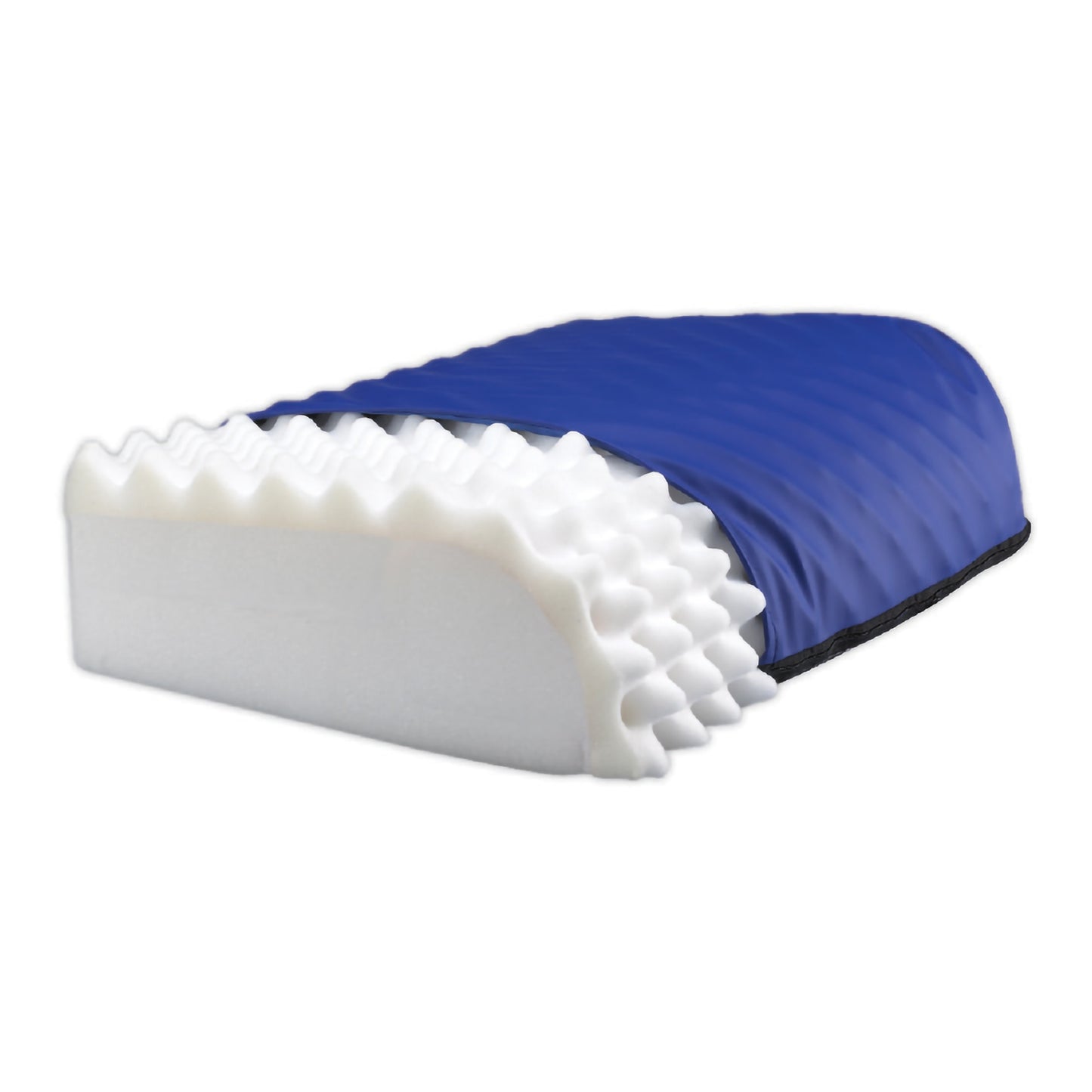 Blue and white foam roller on a white background