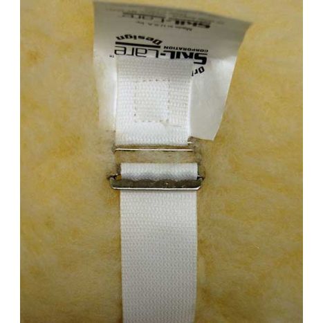 White strap with metal buckle on a yellow background