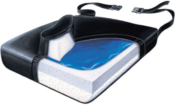 blue cushion and black straps on a white background
