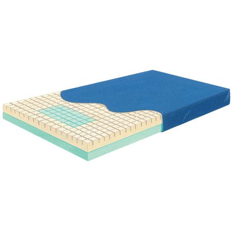 Cross-section of a mattress showing layers on a white background
