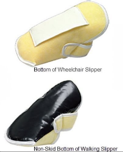 Two slippers, one yellow and one black, on a white background.