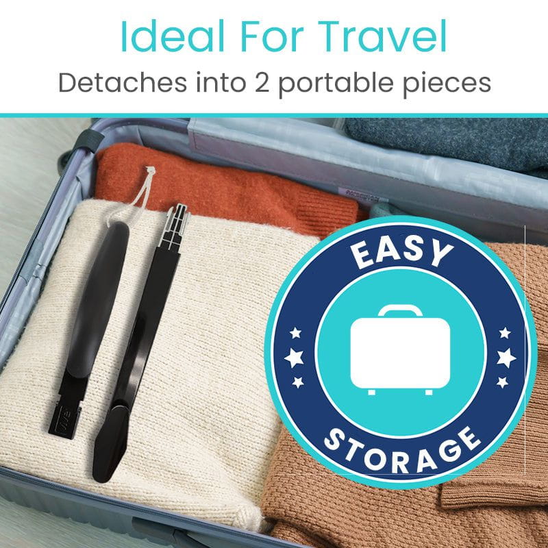 Suitcase with clothes and a pen, labeled 'Ideal For Travel' and 'Easy Storage'.