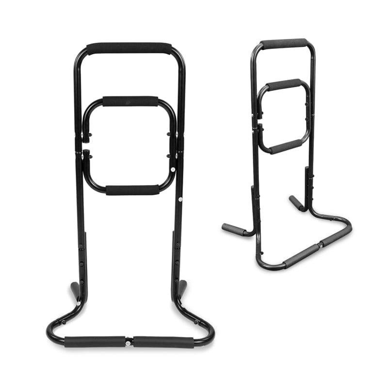 Two black metal stands on a white background