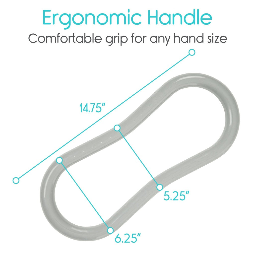 Ergonomic handle with measurements on a white background