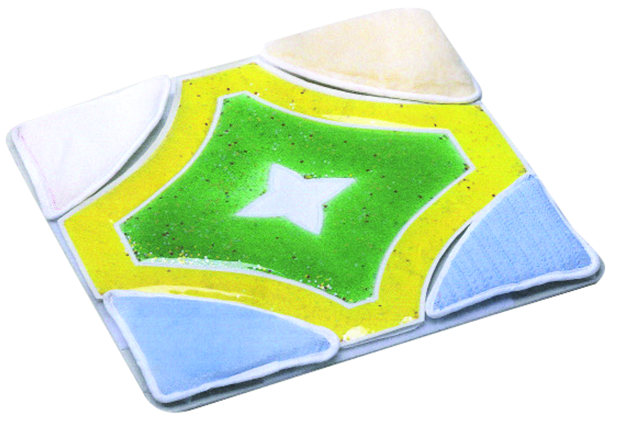 Colorful shield-shaped object with a star in the center on a white background