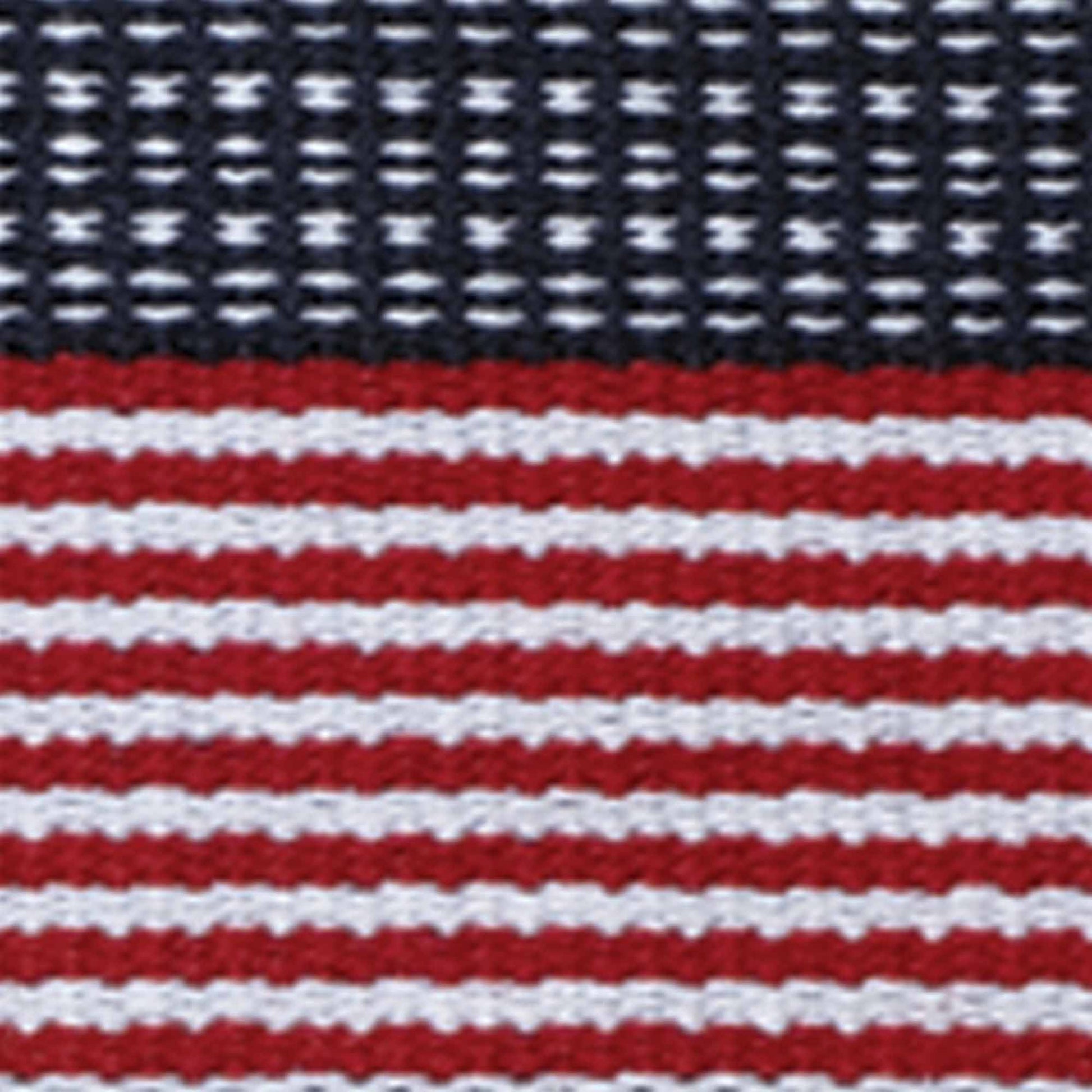 Close-up of a knitted fabric with red, white, and blue pattern