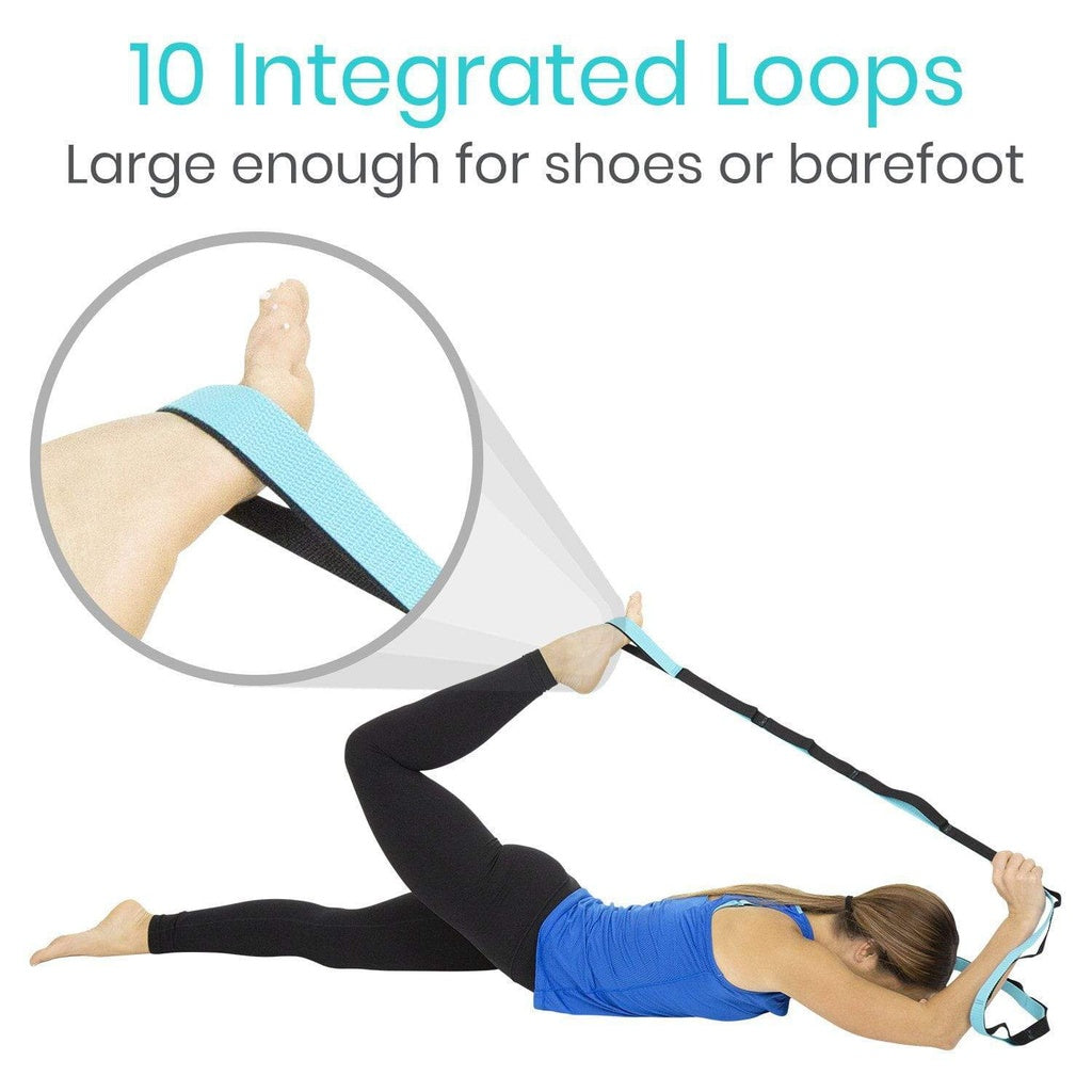Person using a fitness strap with integrated loops, suitable for shoes or barefoot, on a white background.