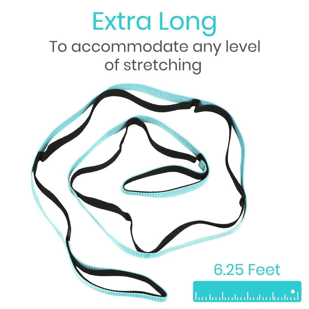 Yoga strap with text indicating 'Extra Long' and '6.25 Feet' on a white background