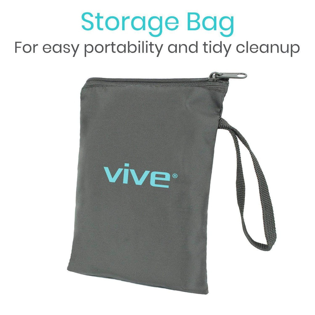 Gray storage bag with 'vive' logo on a white background