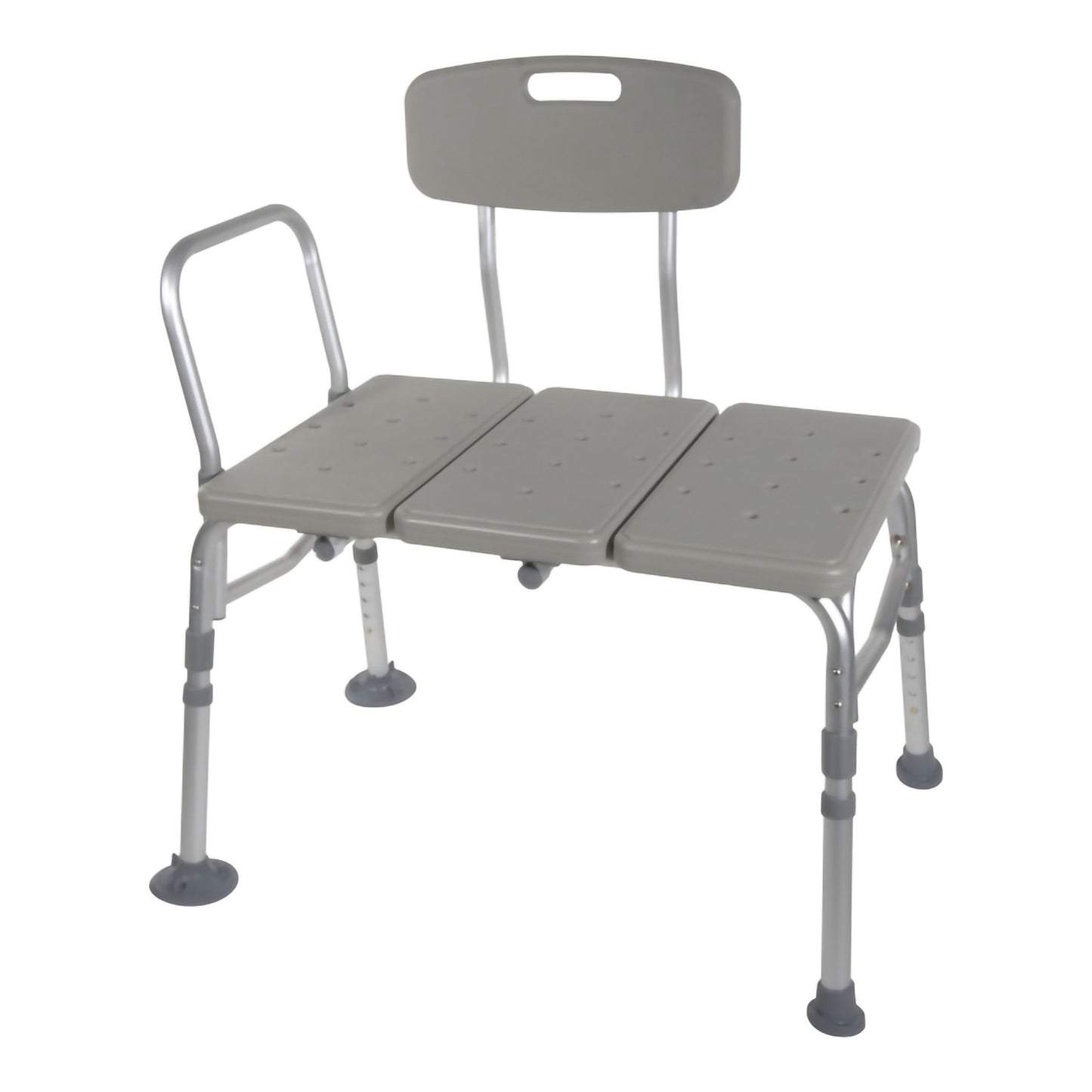 Gray adjustable bath bench with backrest on a white background