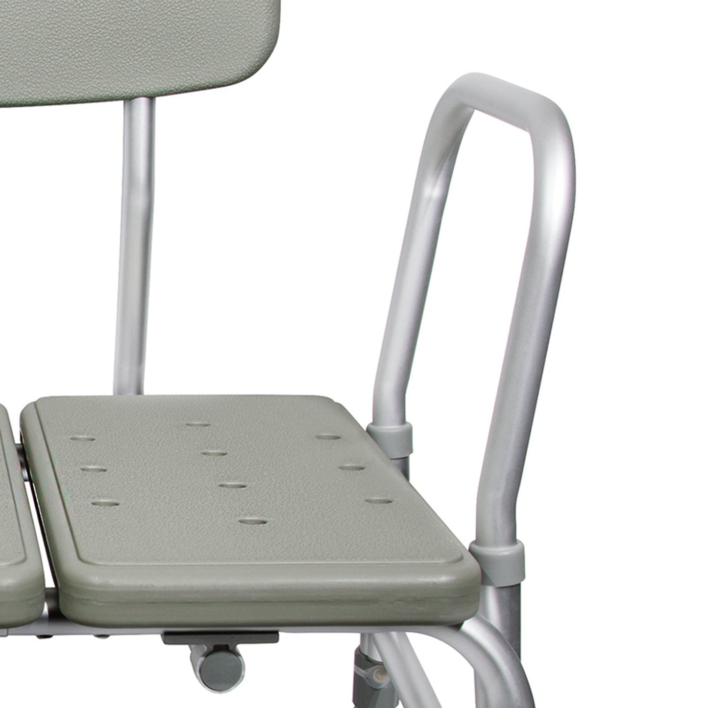 Gray shower chair with a seat and backrest on a white background
