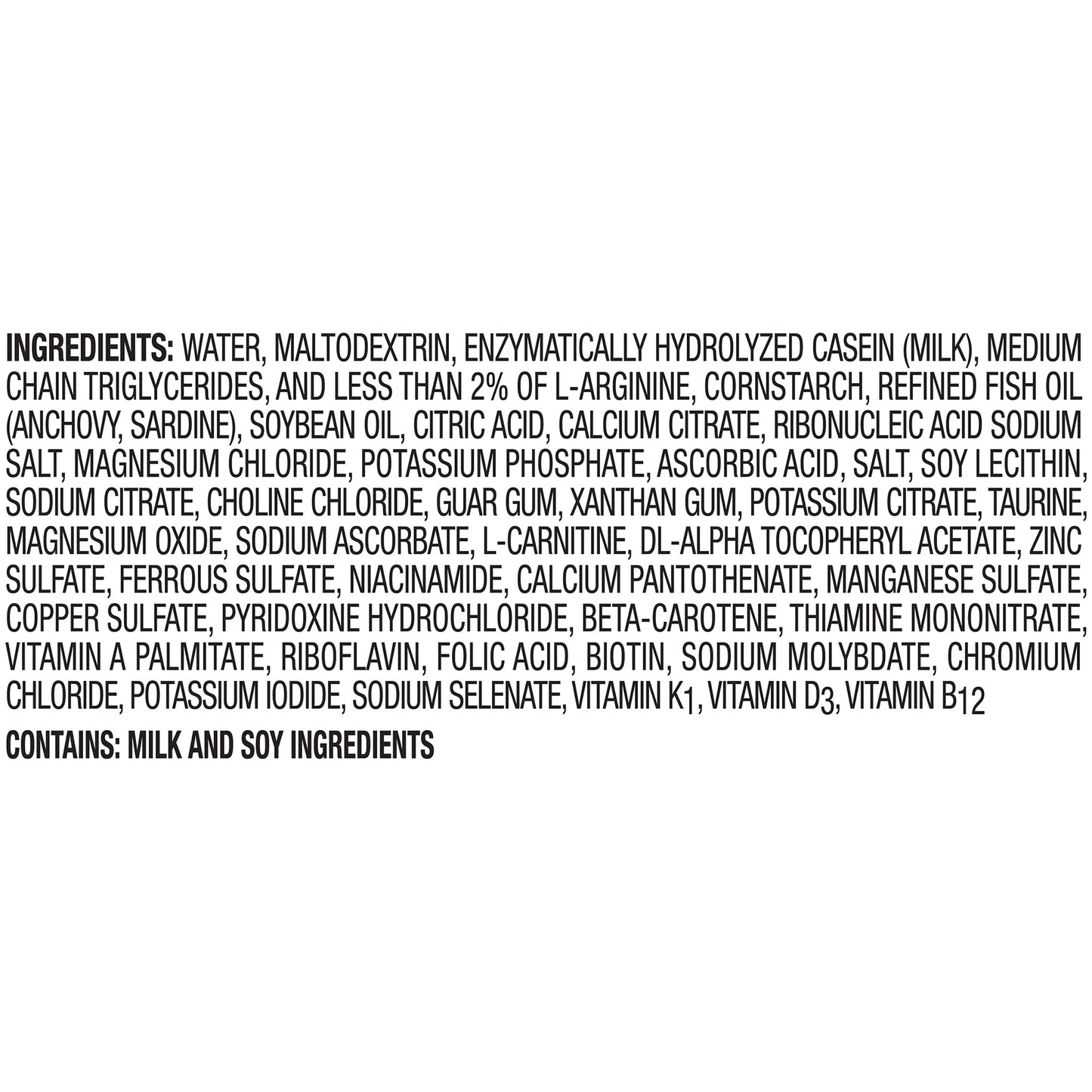 List of ingredients on a white background