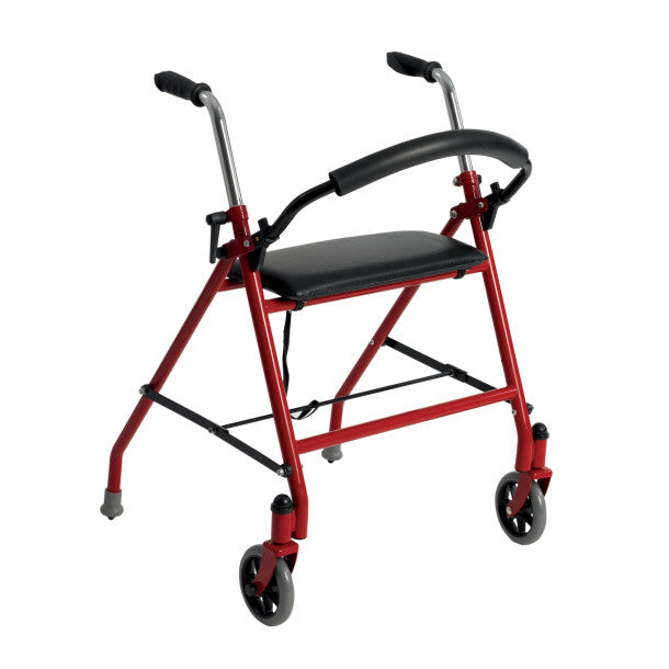 Red walker with a black seat on a white background