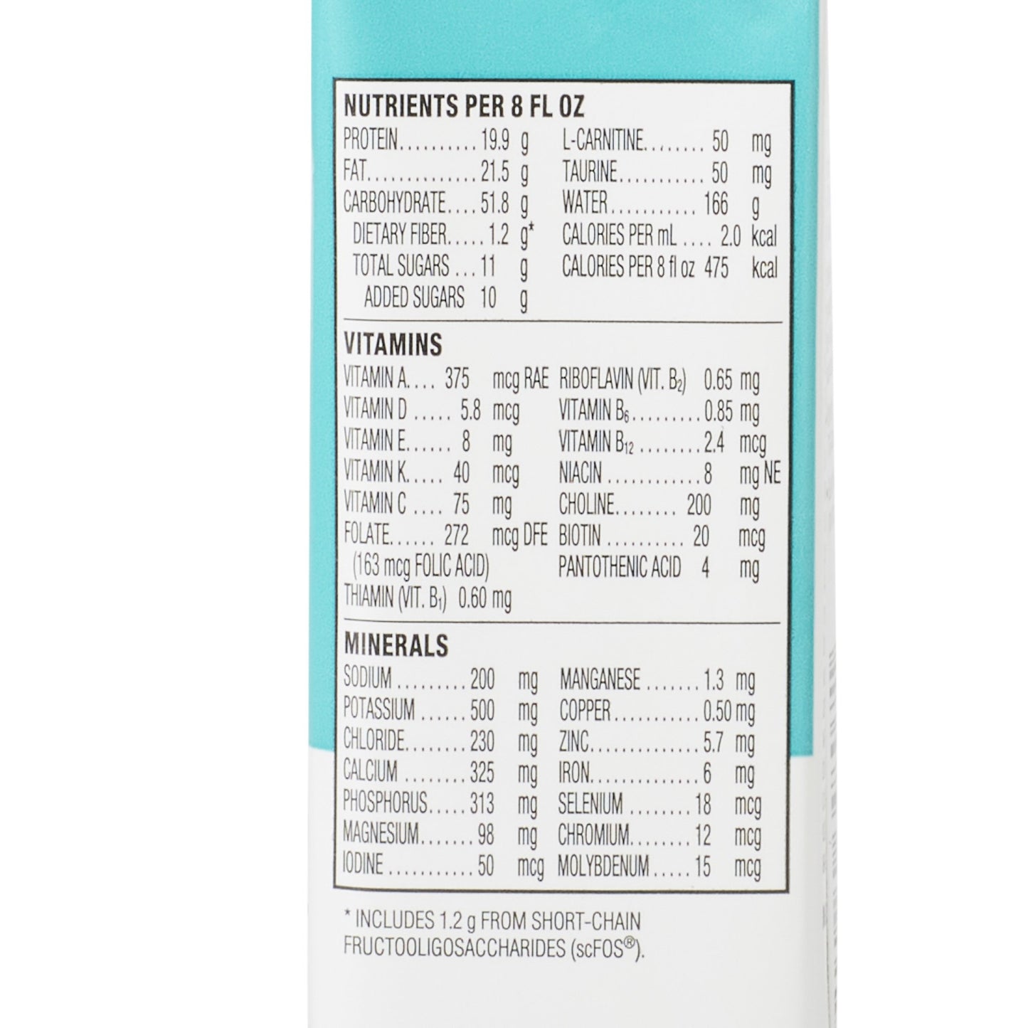 Nutritional label on a supplement container with detailed information.