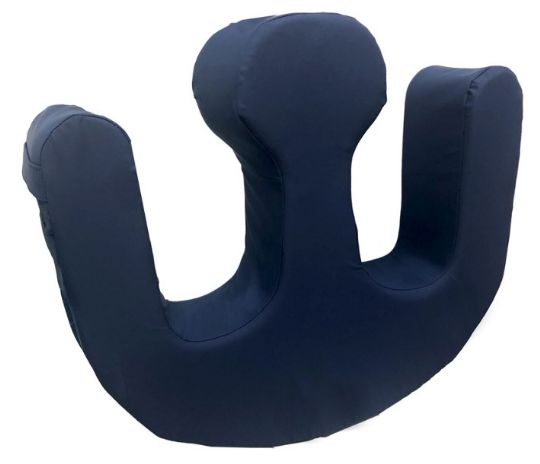 Navy blue U-shaped pillow on a white background