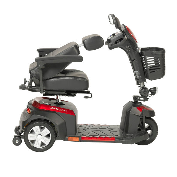 Gray and red mobility scooter with a seat on a white background