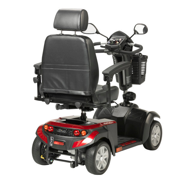 Black and red mobility scooter on a white background