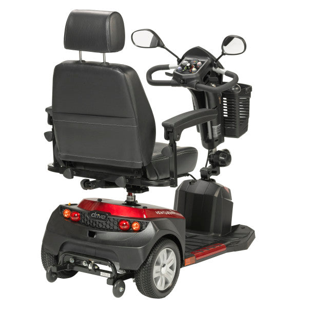 Black and red mobility scooter on a white background
